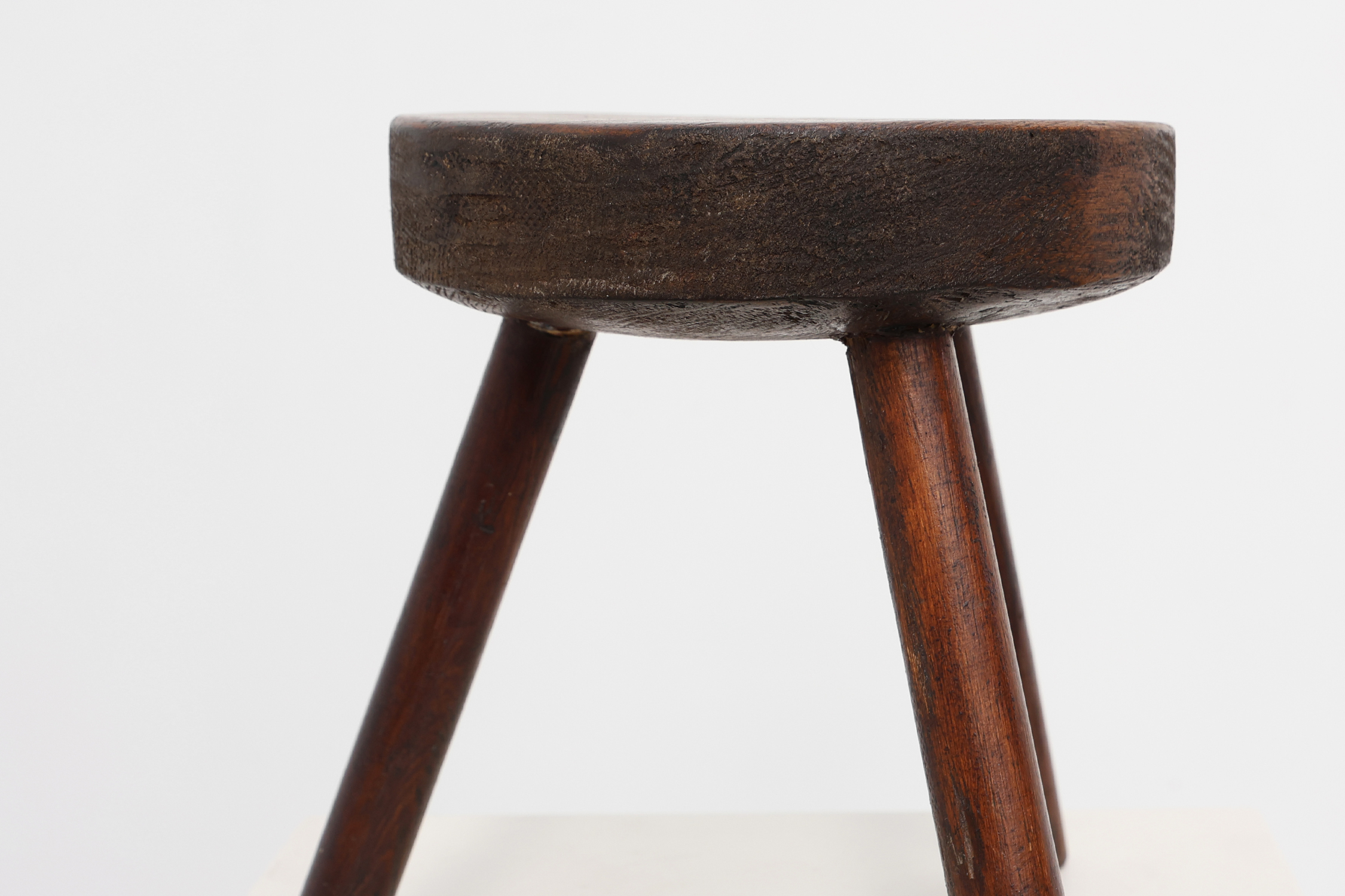 Rustic oak wooden tripod stool, France, ca. 1900thumbnail